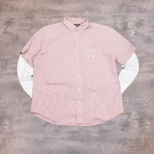 Y2K 2000's 00's Chap's Stripped Red Boxy Oversize Short Sleeve Button Up Shirt